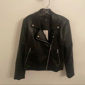 Seven 7 For All Mankind Black Faux Leather Moto Jacket Size L - Biker Jacket